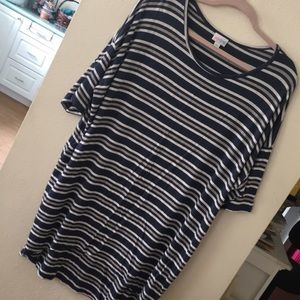 Used Lularoe Irma L Navy/Gray/Light Gray Stripes